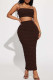 Dark Coffee Sexy Solid Patchwork Spaghetti Strap Sleeveless Two Pieces