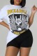 White Casual Print Basic O Neck T-Shirts
