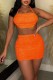 Orange Sexy Solid Bandage Backless Halter Sleeveless Two Pieces