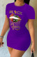 Purple Casual Street Print Patchwork O Neck One Step Skirt Dresses