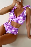 Rose Red Sexy Print Bandage Swimwears (With Paddings)