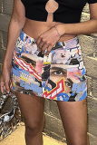 Colour Street Print Patchwork Skinny High Waist Pencil Full Print Bottoms