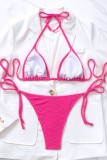 Rose Red Sexy Solid Bandage Backless Swimwears (With Paddings)