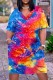 Multicolor Casual Print Patchwork V Neck Short Sleeve Dress