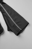 Black Sexy Solid Hollowed Out Turtleneck Short Sleeve Two Pieces