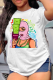 White Casual Daily Print Patchwork O Neck T-Shirts