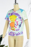 Multicolor Casual Print Basic O Neck T-Shirts