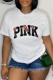 Red Casual Letter Print Basic O Neck T-Shirts
