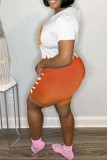 Orange Casual Letter Print Basic O Neck Short Sleeve Two Pieces