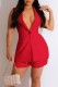 Red Casual Solid Patchwork Buttons Turn-back Collar Sleeveless Two Pieces