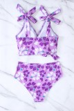 Rose Red Sexy Print Bandage Swimwears (With Paddings)