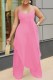Pink Sexy Casual Solid Backless Asymmetrical Spaghetti Strap Sleeveless Two Pieces