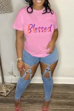 Red Casual Letter Print Basic O Neck T-Shirts