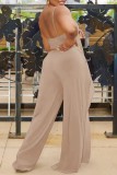 Pink Sexy Casual Solid Backless Asymmetrical Spaghetti Strap Sleeveless Two Pieces