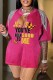 Pink Casual Print Tassel Patchwork Slit V Neck T-Shirts