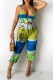 Blue Sexy Casual Print Hollowed Out Backless Spaghetti Strap Regular Jumpsuits