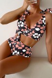 Rose Red Sexy Print Bandage Swimwears (With Paddings)