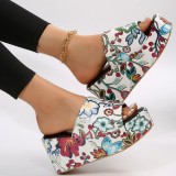 Red Patchwork Printing Round Out Door Wedges Shoes (Heel Height 2.36in)