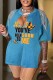 Blue Casual Print Tassel Patchwork Slit V Neck T-Shirts