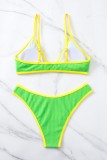 Green Sexy Solid Backless Swimwears