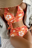 Rose Red Sexy Print Bandage Swimwears (With Paddings)