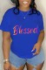 Blue Casual Letter Print Basic O Neck T-Shirts
