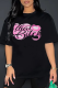 Black Casual Street Print Patchwork Letter O Neck T-Shirts