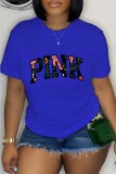 Red Casual Letter Print Basic O Neck T-Shirts