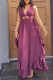 Burgundy Sexy Solid Bandage Hollowed Out Patchwork Flounce V Neck Straight Dresses
