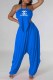 Blue Sexy Street Print Bandage Letter Halter Sleeveless Two Pieces