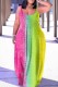 Pink Green Sexy Casual Print Backless Spaghetti Strap Long Dress Dresses