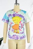 Multicolor Casual Print Basic O Neck T-Shirts
