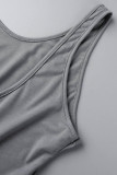 Dark Gray Casual Solid Fold Pants U Neck Sleeveless Two Pieces