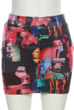 Colour Street Print Patchwork Skinny High Waist Pencil Full Print Bottoms