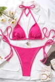 Rose Red Sexy Solid Bandage Backless Swimwears (With Paddings)