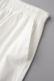 White Casual Solid Patchwork Regular High Waist Conventional Solid Color Skirt
