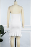 White Sexy Solid Patchwork Backless Strapless Irregular Dress Dresses