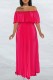 Rose Red Casual Solid Patchwork Off the Shoulder Long Dress Dresses