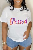 Red Casual Letter Print Basic O Neck T-Shirts