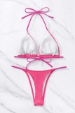 Pink Sexy Solid Bandage Backless Swimwears (With Paddings)