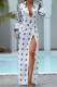 Stripe Sexy Patchwork Slit Turndown Collar Long Dress Dresses