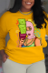 Yellow Casual Party Print Patchwork O Neck Tops