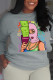Grey Casual Party Print Patchwork O Neck Tops