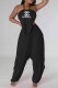 Black Sexy Street Print Bandage Letter Halter Sleeveless Two Pieces
