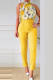 Yellow Casual Print Patchwork O Neck Sleeveless Two Pieces