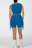 Blue Casual Solid Bandage Patchwork U Neck Sleeveless Two Pieces
