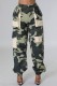 Green Casual Camouflage Print Patchwork Regular High Waist Conventional Full Print Trousers