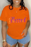 Red Casual Letter Print Basic O Neck T-Shirts
