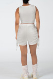 Cream White Casual Solid Bandage Patchwork U Neck Sleeveless Two Pieces