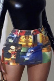 Colour Street Print Patchwork Skinny High Waist Pencil Full Print Bottoms